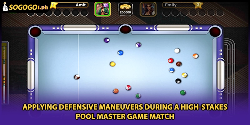 Applying defensive maneuvers during a high-stakes Pool master game match.